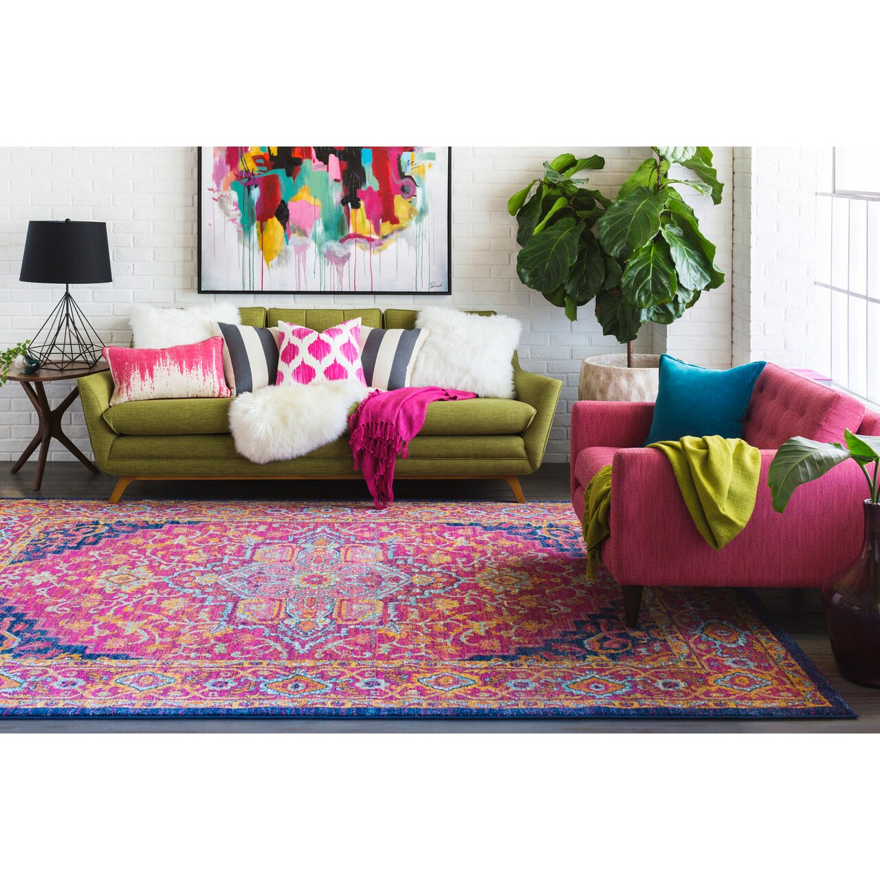 Tiwari Home 5.25' Burnt Orange and Blue Traditional Style Round Area Throw Rug